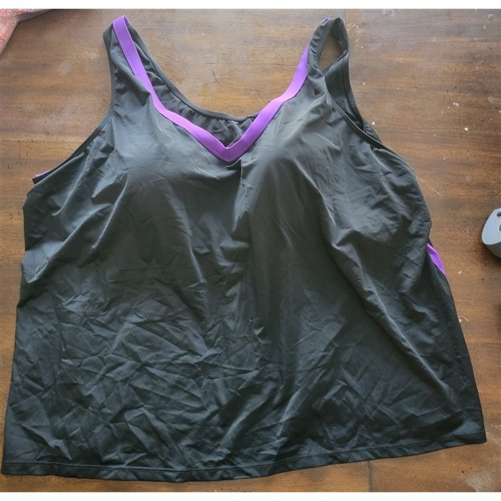 NWT Swim 365 32 Plus Size Black Purple Tankini Swim Top 121686